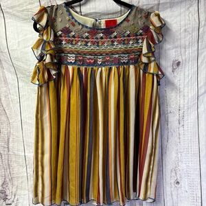 V Christina Colorful Striped embroidered womens Blouse Small